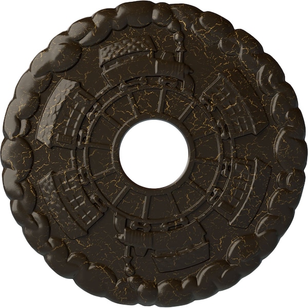 Ekena Millwork Kendall Train Station Medallion (Canopies up to 3 7/8"), 18 1/2"OD x 3 7/8"ID x 1"P, Stone Hearth CM18KDSHC - main